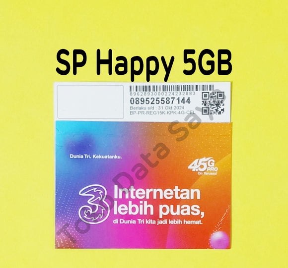 Perdana Kuota Data 3 / Three / Tri Happy 5GB ( S+ )