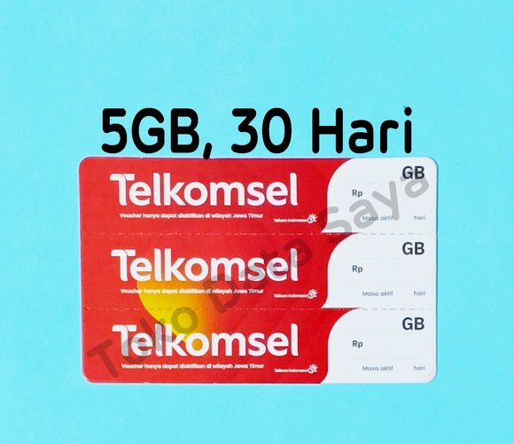 Voucher Kuota Data Telkomsel 5GB, 30 Hari (KHUSUS SBY, SDA, TUBAN)