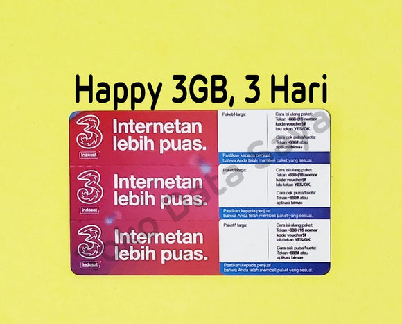 Voucher Kuota Data 3 / Three / Tri Happy 3GB, 3 Hari, Jatim