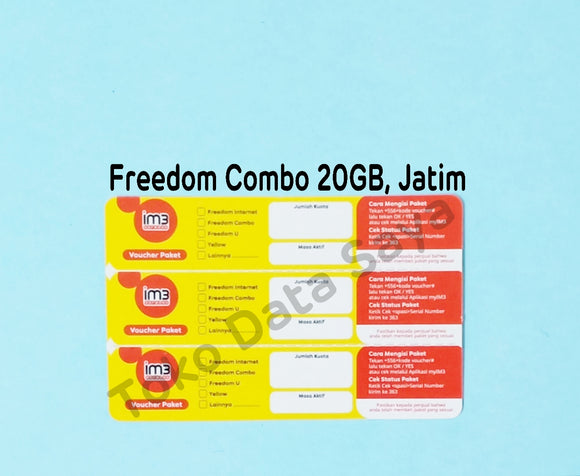 Voucher Kuota Data Indosat Freedom Combo 20GB, Jatim