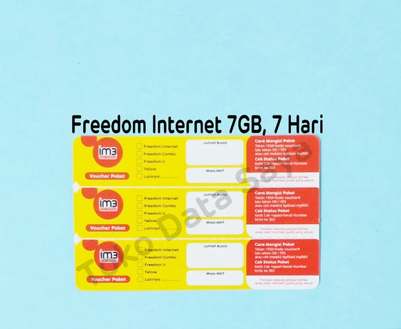Voucher Kuota Data Indosat Freedom Internet 7GB, 7 Hari
