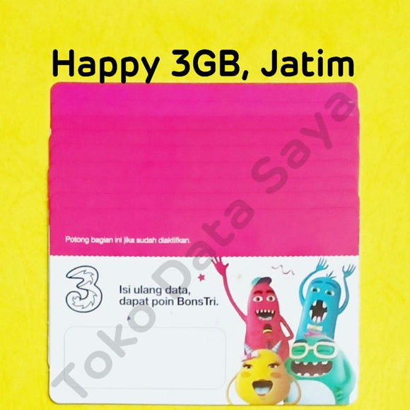 Voucher Kuota Data 3 / Three / Tri Happy 3GB, 3 Hari, Jatim